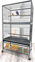 Extra Large Wrought Iron Breeding Flights Canary Parakeet Cockatiel African Grey Lovebird Finches Parrot Home Cage Double Large Front Doors 4 Side Doors Bottom Storage Shelf On Lockable Wheels