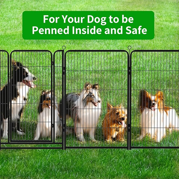 Dog Playpen Outdoor Extra Wide 24 Piece Panels Heavy Duty Dog Fence 47" Height Anti-Rust with Doors Portable for RV Camping Yard, Total 63FT, 316 Sq.ft, Snowy Black
