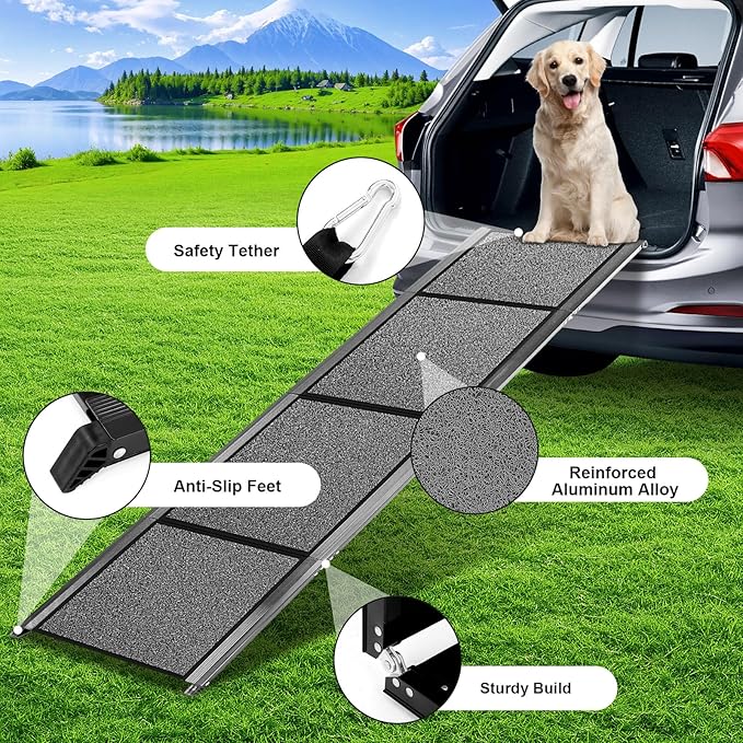 Dog Ramp for Car 67''x 17'', Dog Car Ramp, Folding Large Dog Ramp for Stairs, Pet Ramp Up to 300LBS, Keep from Sliding, 5s Installation, Dog Stairs for Truck SUV Truck LKW Side Door Back Seat