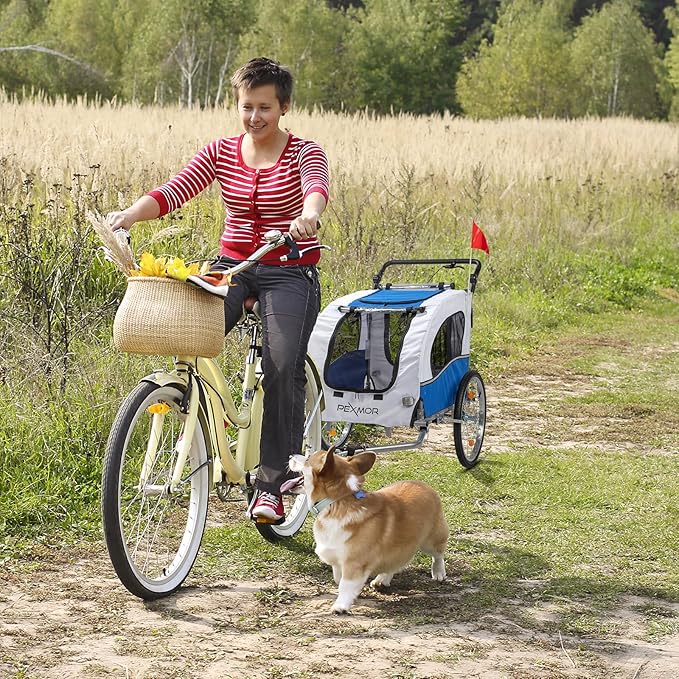PEXMOR 2-in-1 Dog Bike Trailer & Stroller, Universal Hitch, Pet Cart Bike Wagon Cargo Carrier with Shock Absorber & Universal Wheel