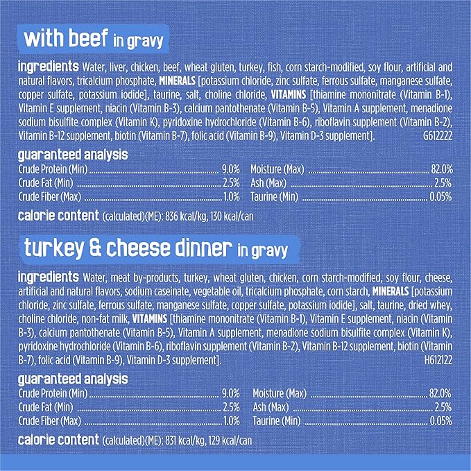Purina Friskies Gravy Wet Cat Food Variety Pack, Savory Shreds With Beef, Turkey and Cheese Dinner, Chicken and Salmon Dinner, With Ocean Whitefish and Tuna - (Pack of 32) 5.5 oz. Cans