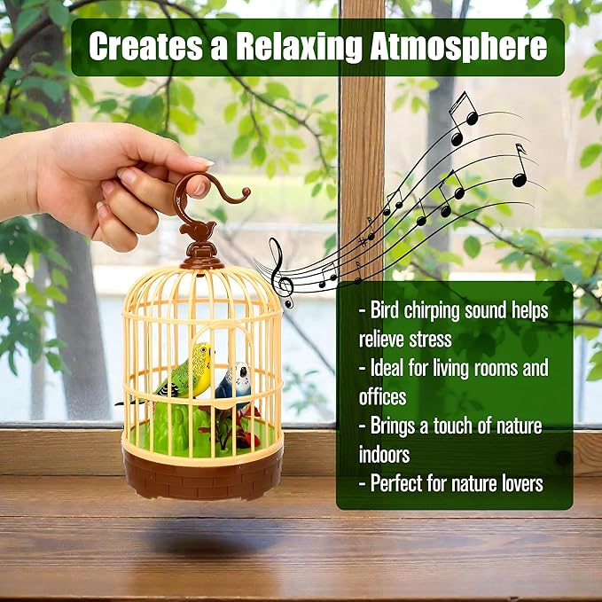 Singing Bird in a Cage Toy, Voice-Activated Induction Birdcage with Talking Chirping Parrot, Realistic Moving Animation, Lifelike Sound, Motion Sensor Music Box, Desk Room Decor (No battery included)
