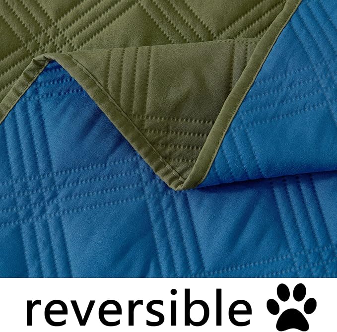 hyha Waterproof Dog Blanket, Reversible Pet Bed Blanket, Soft Sofa Couch Cover for Dogs Washable, Waterproof Pet Couch Covers for Sofa Puppy Cats Furniture Protector(82"x102", Green/Navy Blue)