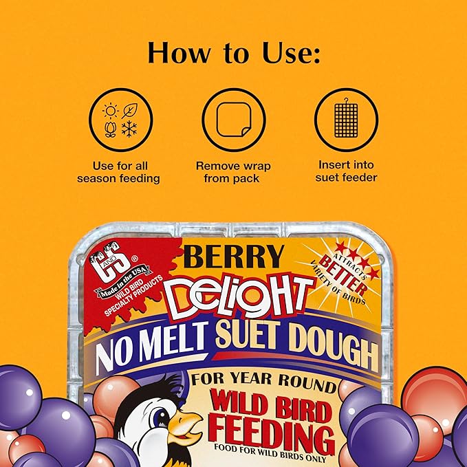 C&S Berry Delight No Melt Suet Dough, Suet Cakes for Wild Birds, 11.75 Ounces, Pack of 8