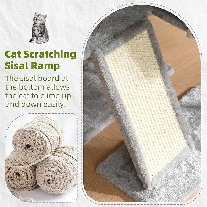 Cat Tree for Indoor Cats, Cat Tower with Scratching Post for Small Cats and Kittens, Cat House with Removable Top Platform and Fluffy Balls, Hanging Cat Basket, Light Gray GCT006SW