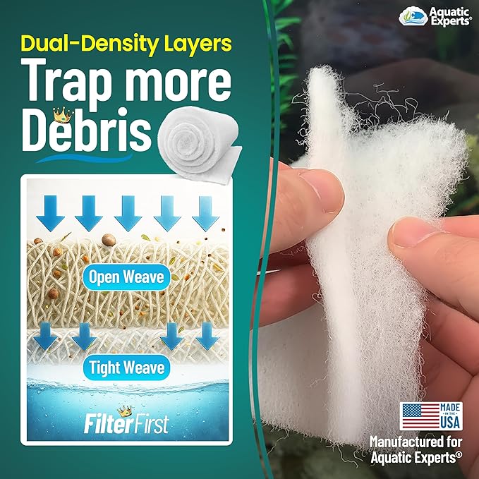 Aquatic Experts Aquarium Filter Floss for Fish Tank Filters - FilterFirst Aquarium Filter Pad - Media Roll for Crystal Clear Water, 3/4" - 1" Thick (12 Inch Wide, 72 Inch Long)