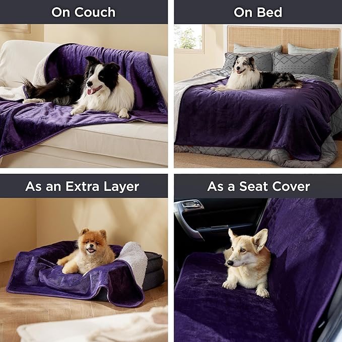 Bedsure Waterproof Dog Blankets for Large Dogs - Large Cat Blanket Washable for Couch Protection, Sherpa Fleece Puppy Blanket, Soft Plush Reversible Throw Furniture Protector, 40"X50", Eggplant