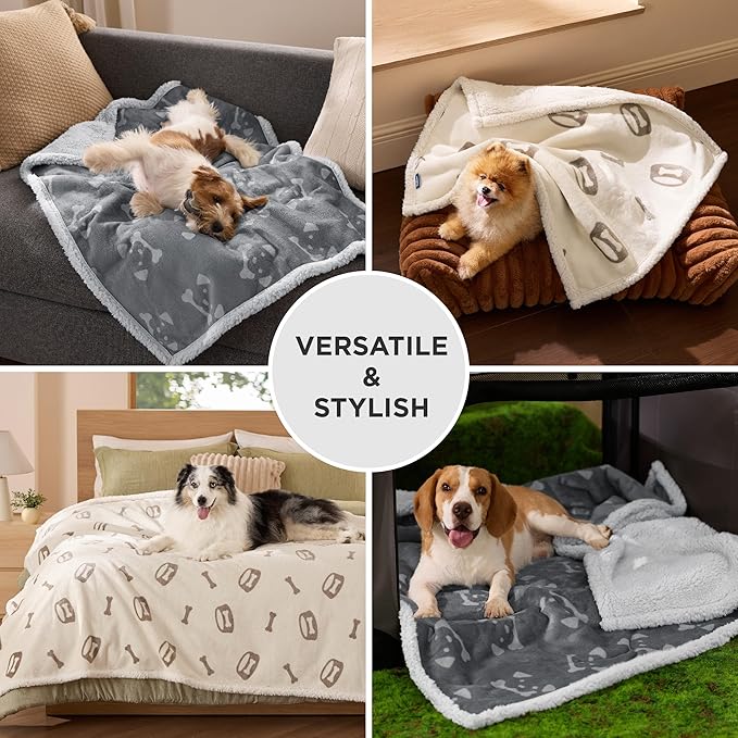 Bedsure Waterproof Blanket for Bed - Soft Print Sherpa Fleece Pet Cat Dog Blankets for Large Dogs Couch Protection, Soft Plush Reversible Furniture Protector, Twin Size, 60"x80", Smokey Grey