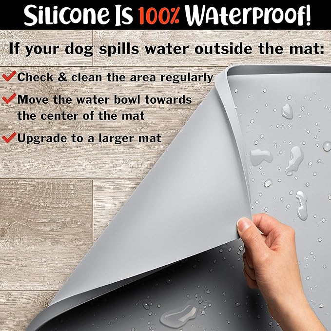 DogBuddy Dog Food Mat – Waterproof Dog Bowl Mat for Food and Water, Silicone Pet Feeding Mats for Floors, Non-Slip Placemat with High Edges for Dogs Bowls, Puppy Essentials (XXL: 32"x24", Mist)