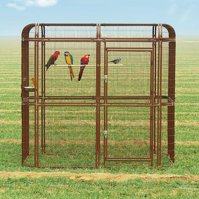 87-Inch Heavy Duty Walk-in Bird Cage – Large Outdoor Aviary Metal Birdcage with Stand, 7.22x5.25x6.8ft Flight Space for Macaw, Budgie, Conure, Lovebird, Parakeet, Cockatiel