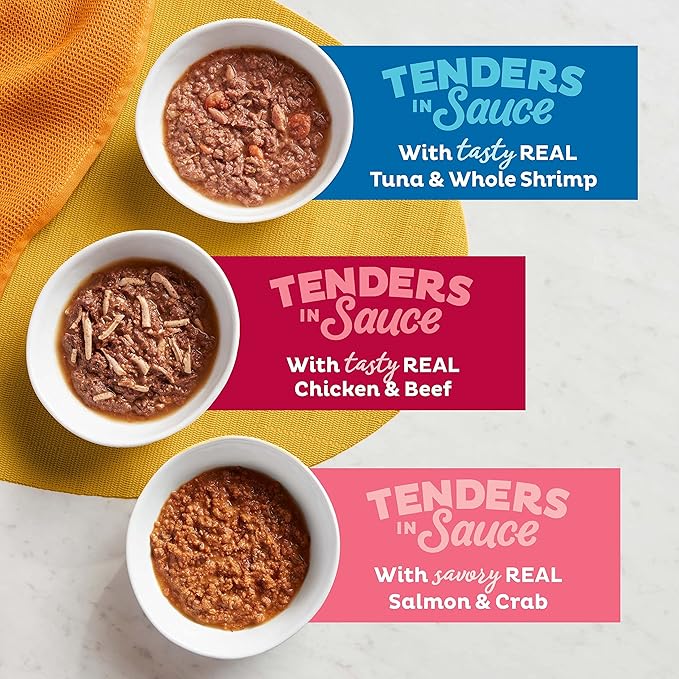 Meow Mix Tenders in Sauce Classic Favorites Wet Cat Food Variety Pack,2.75 Ounce Cup,(Pack of 96)