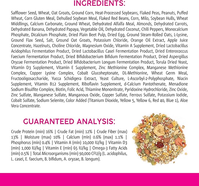 Vitakraft VitaSmart Conure Small Parrot Food 4 Pound Bag Premium Bird Food Mix with Real Vegetables Fruits Grains and Seeds Provides Wholesome Daily Nutrition and Variety for Conures & Small Parrots