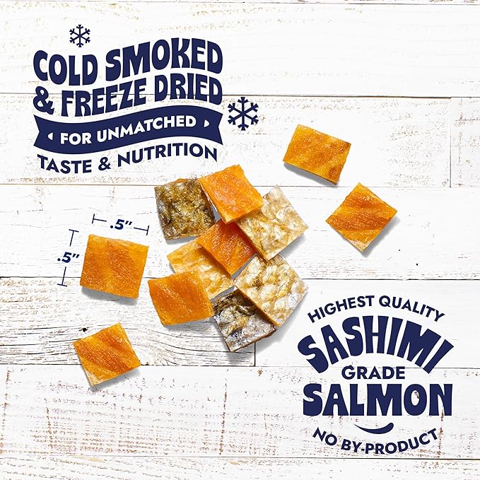 Finfare Freeze Dried Salmon Skin Bites, Grain Free Crunchy Salmon Cat Treats, High Protein & Omega-3s for Skin & Coat Health, Crafted in USA, 6oz