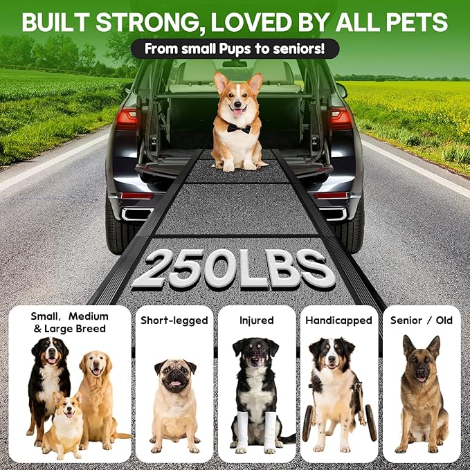 Dog Ramp for Car 67''x 17'', Dog Car Ramp, Folding Large Dog Ramp for Stairs, Pet Ramp Up to 300LBS, Keep from Sliding, 5s Installation, Dog Stairs for Truck SUV Truck LKW Side Door Back Seat