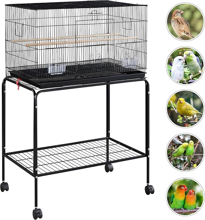 Topeakmart Flight Cages for Parakeets Small Birds Budgies Finches Canaries Lovebirds Sun Conures Parrots Bird Cage w/Rolling Stand, Black