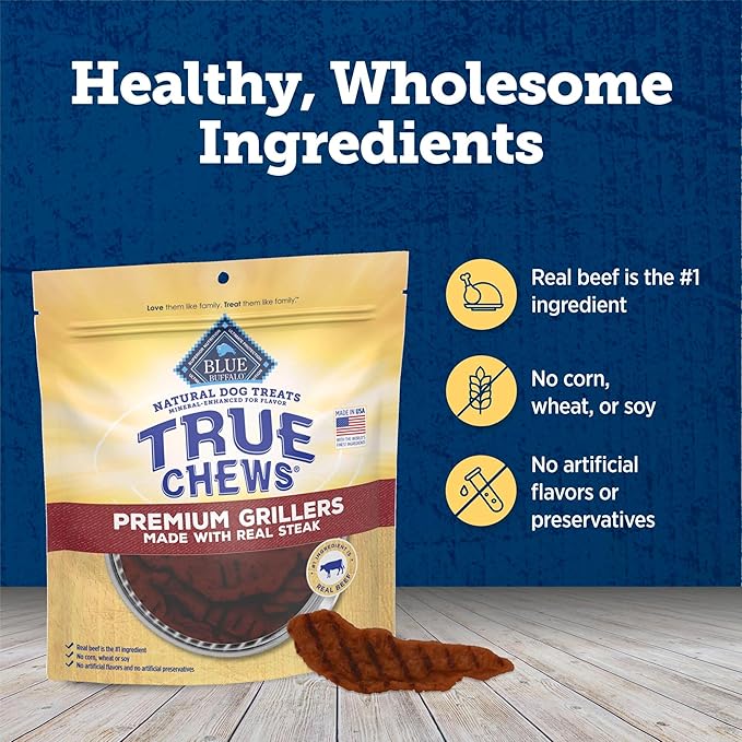 Blue Buffalo True Chews Premium Grillers Dog Treats, Made in the USA with Natural Ingredients, Steak, 30-oz. Bag