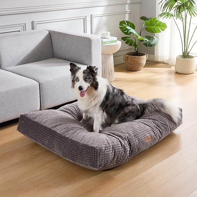 Modern Threads Ultra Plush Orthopedic Memory Foam Pillow Bed for Large Dogs with Supportive Filling and Stylish Textured Design, Charcoal, (42" L x 30" W x 5" Th)