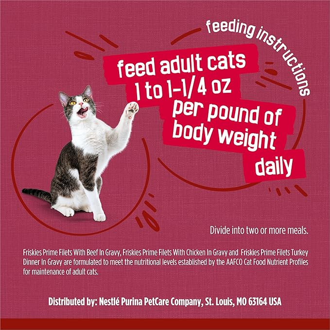 Friskies Purina Gravy Wet Cat Food Variety Pack,Prime Filets Meaty Favorites - 5.5 oz. Cans,(Pack of 48)