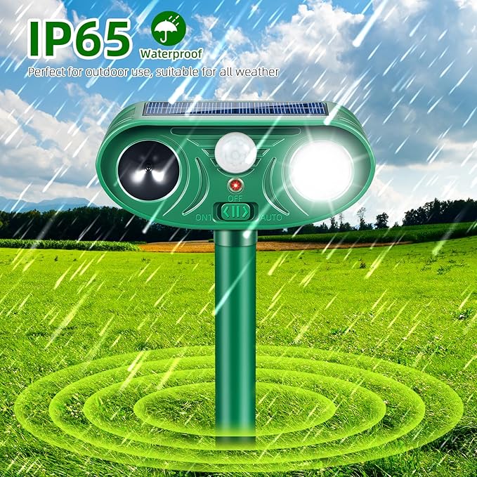 2026 Solar Animal Repellent Outdoor&Cat Repellent Outdoor Squirrel Deer Repellent Devices Coyote Raccoon Rabbit Fox Deterrents with Motion Sensor & LED Waterproof Cat Deterrent for Garden Yard 2 Pack