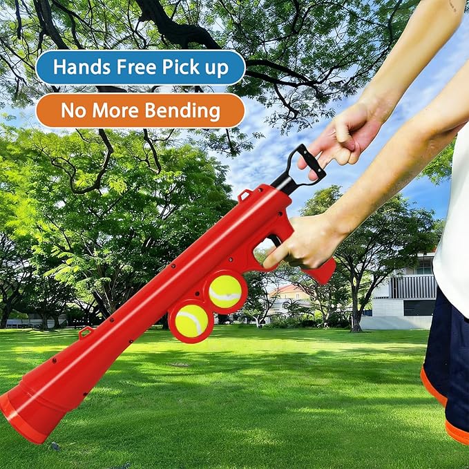 Dog Ball Launcher for Pet, Dog Ball Thrower Launcher with 2 Tennis Balls & Shoulder Strap, 23.4" Long-Range Ball Launcher Toy for All Dog Breeds, Red