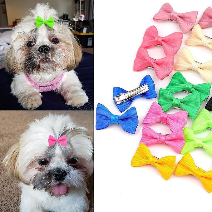 40PCS Christmas Dog Bows Cute Puppy Dog Small Bowknot Hair Bows with Clips Bands Small Hairs Bowknot Pet Hair Accessories Pet Grooming Accessories for Party Christmas Birthday