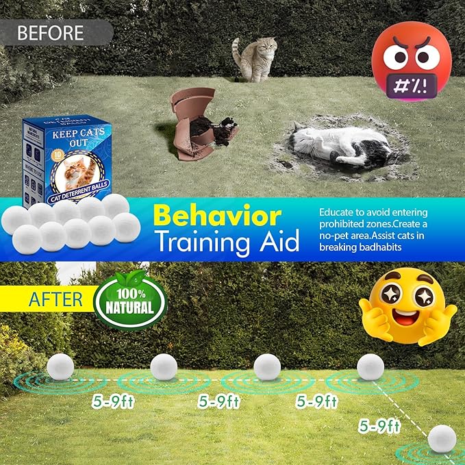 Cat Deterrent Outdoor & Indoor: 10Pack 100% Natural Cat Repellent Essential Oils Ball, Keep Cats Off Lawn, Yard, Plants, Garden, Mulch & Flower Permanently Against Scratch Chew, Keep Cats Away (10Pcs)