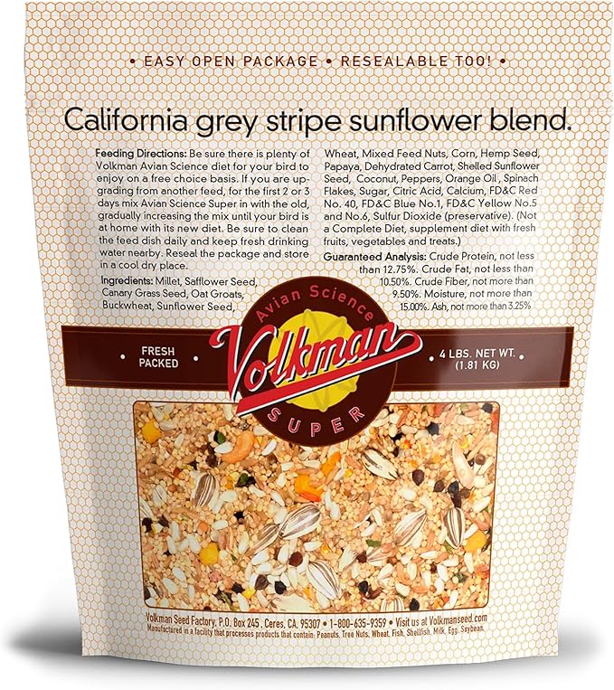 Volkman Seed Avian Science Super Cockatiel with Sunflower Bird Food 4lb