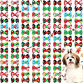 Tondiamo 100 Pack Christmas Dog Bows for Dogs Christmas Hair Bows with Rubber Bands Puppy Hair Bows Rhinestone Dog Bows Grooming with Santa Claus Christmas Tree Elk Snowflake Dog Hair Accessories