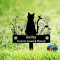 Custom Cat Name Memorial Grave Stake Marker, Personalized Floral Cat Memorial Grave Marker, Customized Flowers Butterfly Cat Memorial Stake Outdoor Metal Grave Plaque Cat Memorial Statue