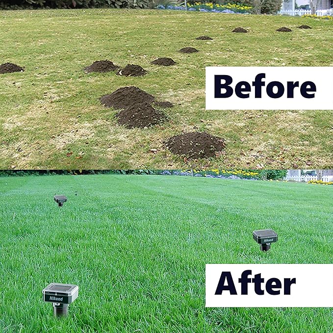 Mole Repellent Stakes 2 Pack - Gopher Repellent Ultrasonic Solar Powered - Sonic Spike Mole and Vole Deterrent for Lawn Garden & Yard - Electronic Devices Outdoors Pest Repeller Snakes Rodents Chaser