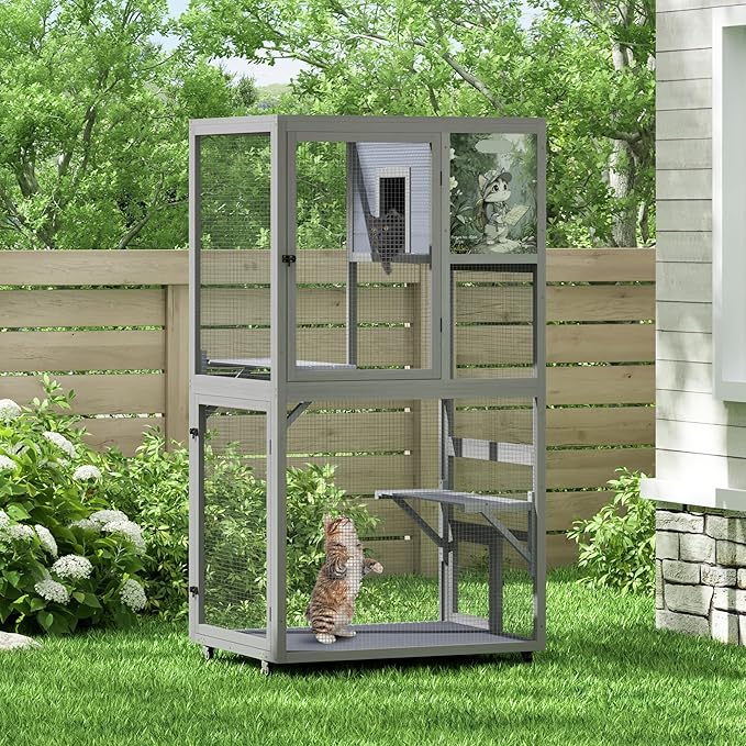 COZIWOW Outdoor Wooden Cat Catio – Weatherproof, Easy Assembly, for Backyard/Patio/Balcony, for Indoor & Outdoor Cats