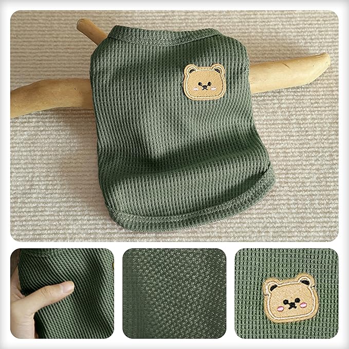 Waffle Knit Cat & Dog T Shirt for Small Dogs, Stretchable Puppy Shirt for Sphynx Cats & Small Breeds, Pet Clothes | Breathable Summer/Winter Apparel for Newborn(Green Medium)