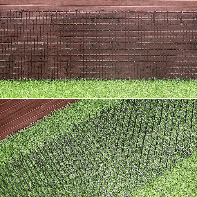 10ft Cat Scat Mat with Spikes Outdoor, Scat Mats for Dogs, Includes 8 Garden Staples
