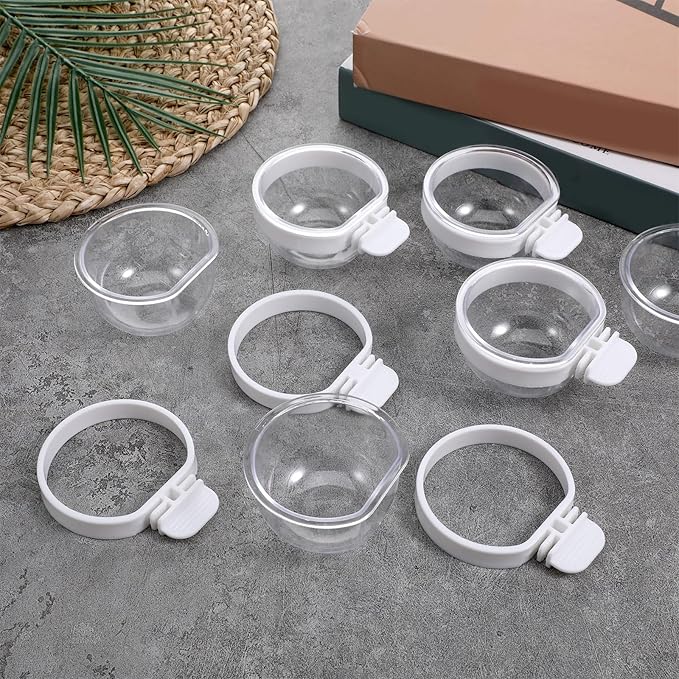 6 Pcs Detachable Transparent Bowl Plastic Bird Feeder Bowl Convenient Hanging Seed Water Cup Small Bird Parrot Food Cup for Parrot Canary Finch Small Birds