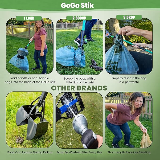 GoGo Stik XP Consumer Reports #1 Rated Ergonomic Scooper 2023-2026. Quick, Clean, & Convenient Pro Pooper Scooper for All Dog Pet Waste Cleanup. Use Store Bags or Heavy Dootie Bags.