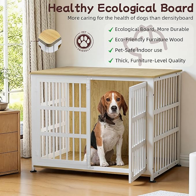 41'' Dog Crate Furniture Large Breed Dog Crate Dog Kennels for Inside Wooden Dog Crates End Table Heavy Duty Indoor Combination Cage for Medium to Large Dogs Oak