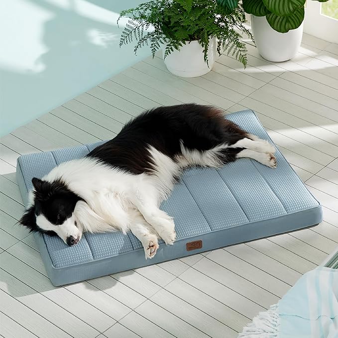 Bedsure Cooling Dog Bed Large Sized Dog - Large Comfy Flat Puppy Beds with Removable Washable Cover, Orthopedic Egg Crate Foam Pet Mat, Suitable for Pet Up to 50 lbs