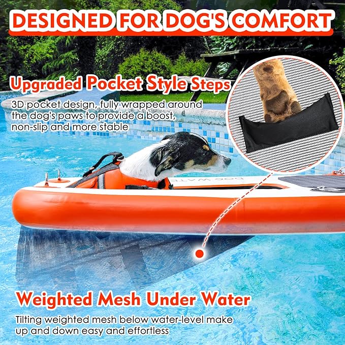 SnaglePaw Dog Boat Pool Ladder, Float Dog Water Ramp for Pool & Dock, High Stability & Nonslip Steps, Supports 150Lbs Dogs