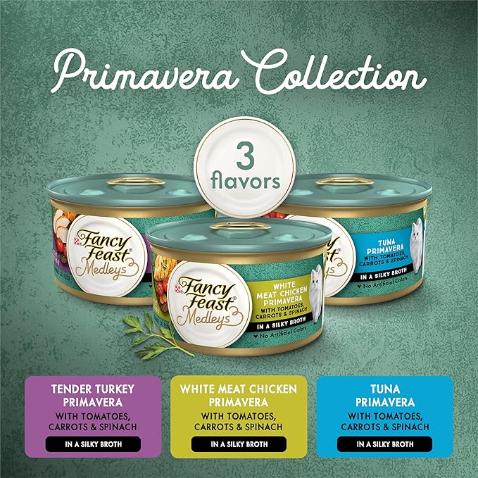 Purina Fancy Feast Wet Cat Food Variety Pack, Medleys Primavera Collection - (2 Packs of 12) 3 oz. Cans