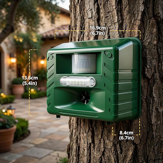 ASPECTEK Ultrasonic Outdoor Animal Pest Repellent, Yard Sentinel RC Pest Repeller Pest Control includes Motion Detector, 4 Key Remote - Rodents, Cats, Rats, Mouse, Mice, Deer, Frequency: 15-18 kHz