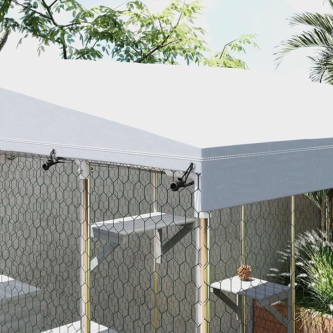 PawHut Catio Outdoor Cat Enclosure, 79" Large Walk-in Cat House with Waterproof Cover, Resting Boxes, 5 Jumping Platforms, Chicken Run Coop, Rabbit Hutch, Feral Cat Shelter Sloped Roof