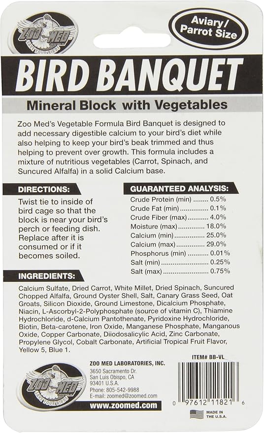 Zoo Med Mineral Block With Vegetables Bird Banquet, 5-Ounce