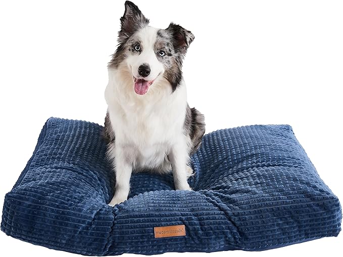 Modern Threads Ultra Plush Orthopedic Memory Foam Pillow Bed for Large Dogs with Supportive Filling and Stylish Textured Design, Blue, (42" L x 30" W x 5" Th)
