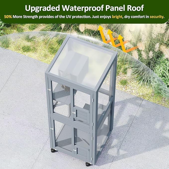 64.7 Inch Catio Outdoor Cat Enclosure, Large Cat House for Outdoor Cats with Enhanced Security Structure, Outside Cat Patio Cattery Weatherproof for Multiple Indoor Outdoor Cats, Grey