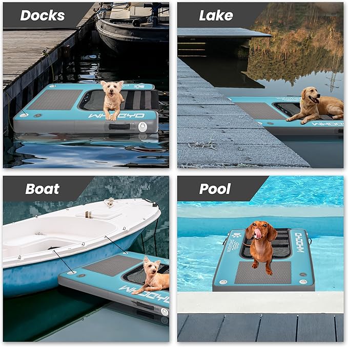Inflatable Pup Plank Dog Float Floating Ramp Ladder for Pools Boats Docks Dog On Water Ladder Steps for Swimming Pets Up to 200 Pounds Water Bed for Human,Send Frisbee