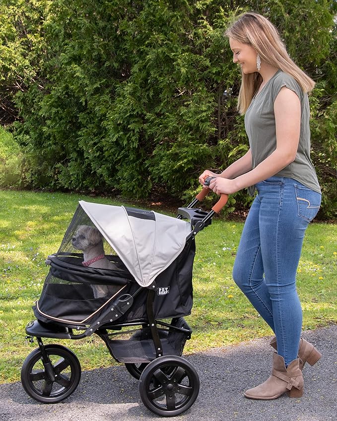 Pet Gear No-Zip AT3 Pet Stroller for Cats/Dogs, Zipperless Entry, Easy One-Hand Fold, Jogging Tires, Removable Liner, Cup Holder + Storage Basket, Summit Grey
