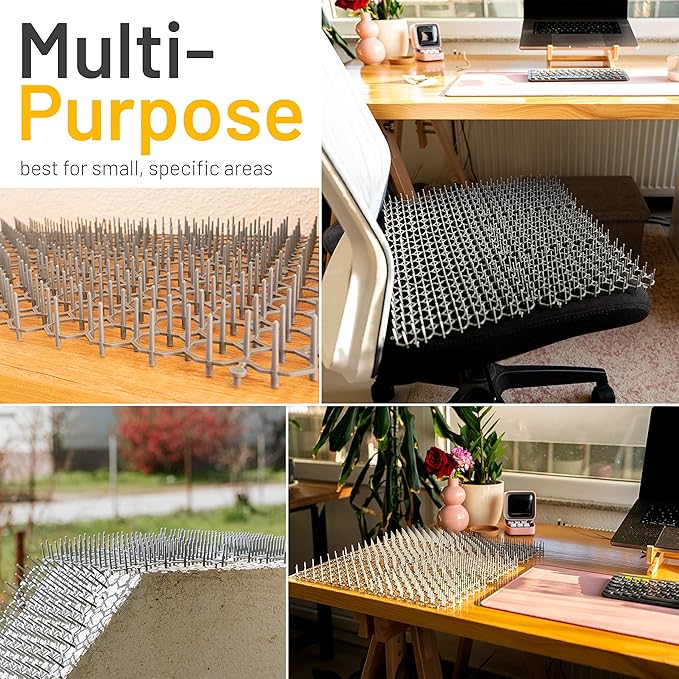 Petfolio 18 Pack Scat Mat for Cats - 8 x 6 Inch Cat Deterrent Mat with 1 Inch Spikes is A Great Cat Repellent Indoor & Outdoor to Keep Cats Away. Includes 6 Garden Staples & 10 Zip Ties (Grey)