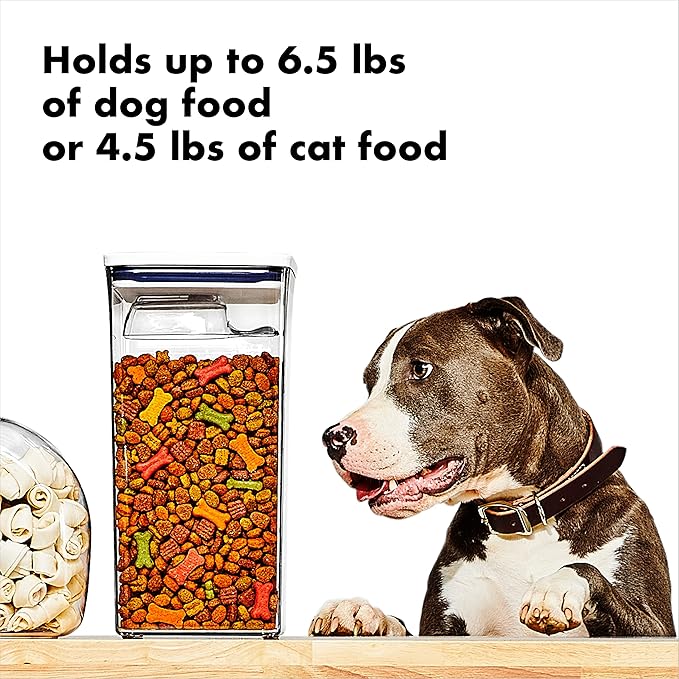 OXO Good Grips Pet Food Container 6.0 Qt | Clear | Airtight Seal | With Half Cup Scoop | Pack of 4