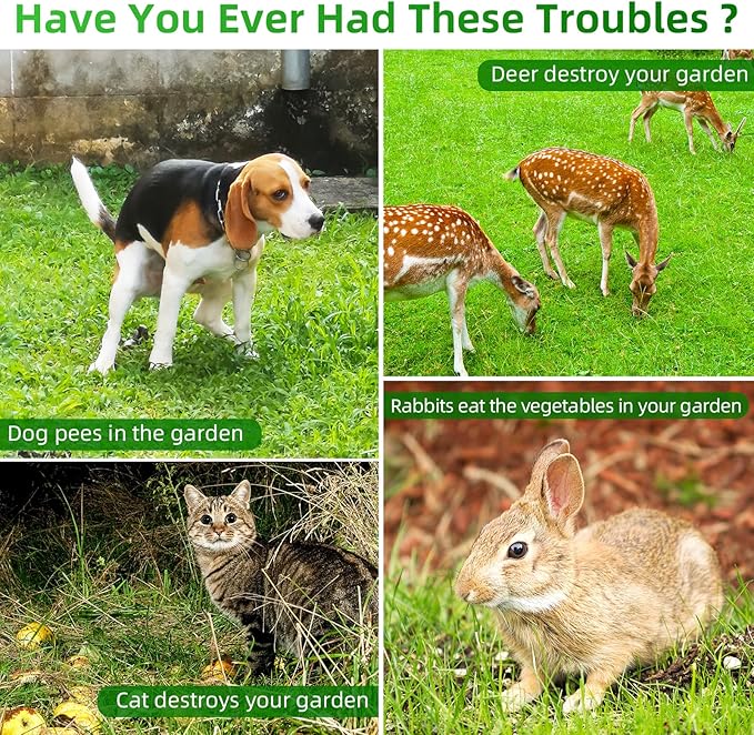 2026 Upgraded Solar Ultrasonic Animal Repellent Deer Repellent Devices Cat Deterrent Outdoor with Motion Sensor Animal Dog Deterrent Keep Raccoon Squirrel Rabbit Away from Yard Lawn Garden 4 Pack
