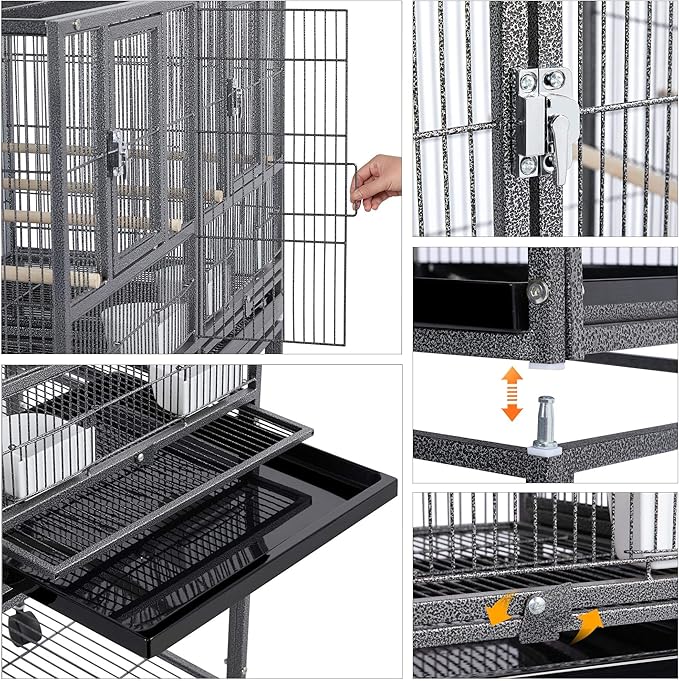 Yaheetech Stackable Divided Breeder Breeding Parakeet Bird Cage for Canaries Cockatiels Lovebirds Finches Budgies Small Parrots with Detachable Rolling Stand, Black